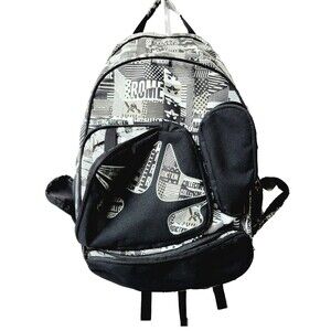 Snowboarder Backpack ROME SDS Boot Laptop Bag AOP Graphics BLK & Whi 20x13x9 VGC